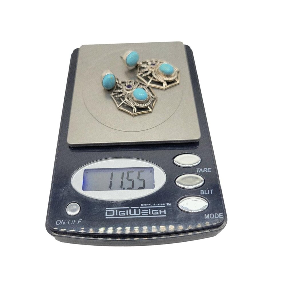 Nicky Butler Spider Earrings Turquoise & Amethyst Gemstone .925 Sterling SIlver - Picture 6 of 6